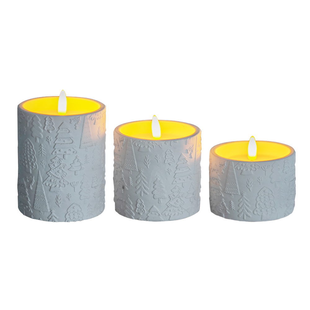 LED bæredygtig 3D elektronisk cement-look designcylinderlys